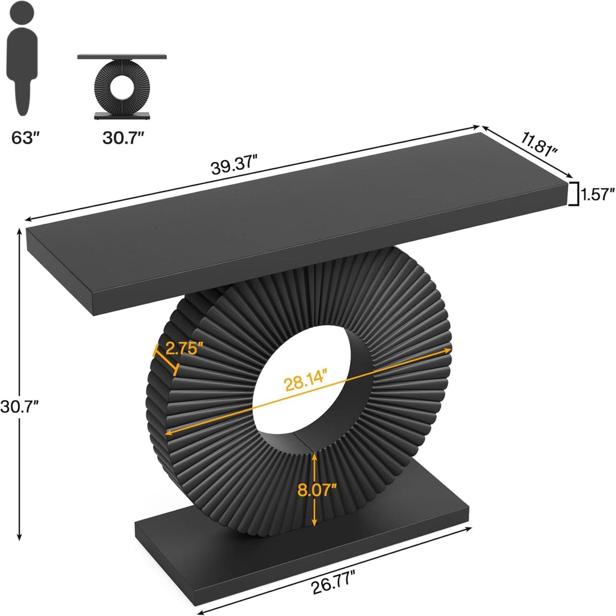 Modern Console Table With Sculptural Base black top; ribbed circular base HouseOfZazla on Tampa Home & Garden Store