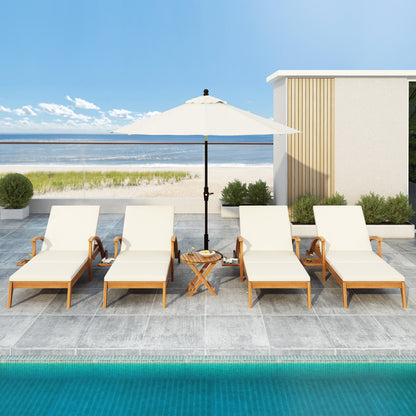 Outdoor Acacia Wood Recliner and Table Set