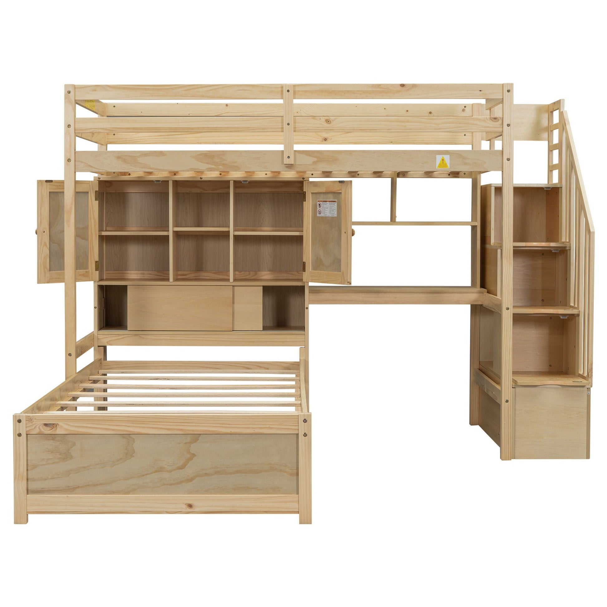 Loft bed with built-in desk and staircase in natural wood by HouseOfZazla on Tampa Home & Garden Store