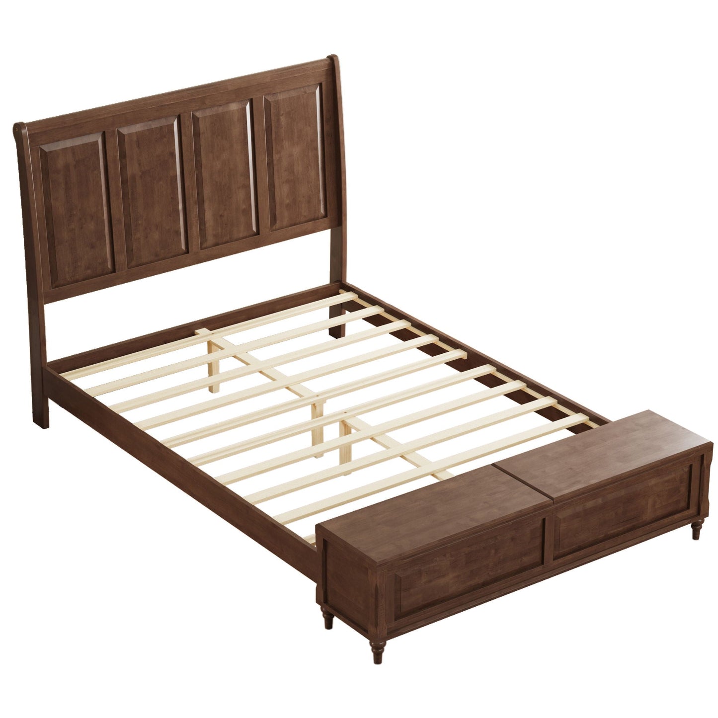 Modern Sleigh Bed with Tall Headboard and Bench