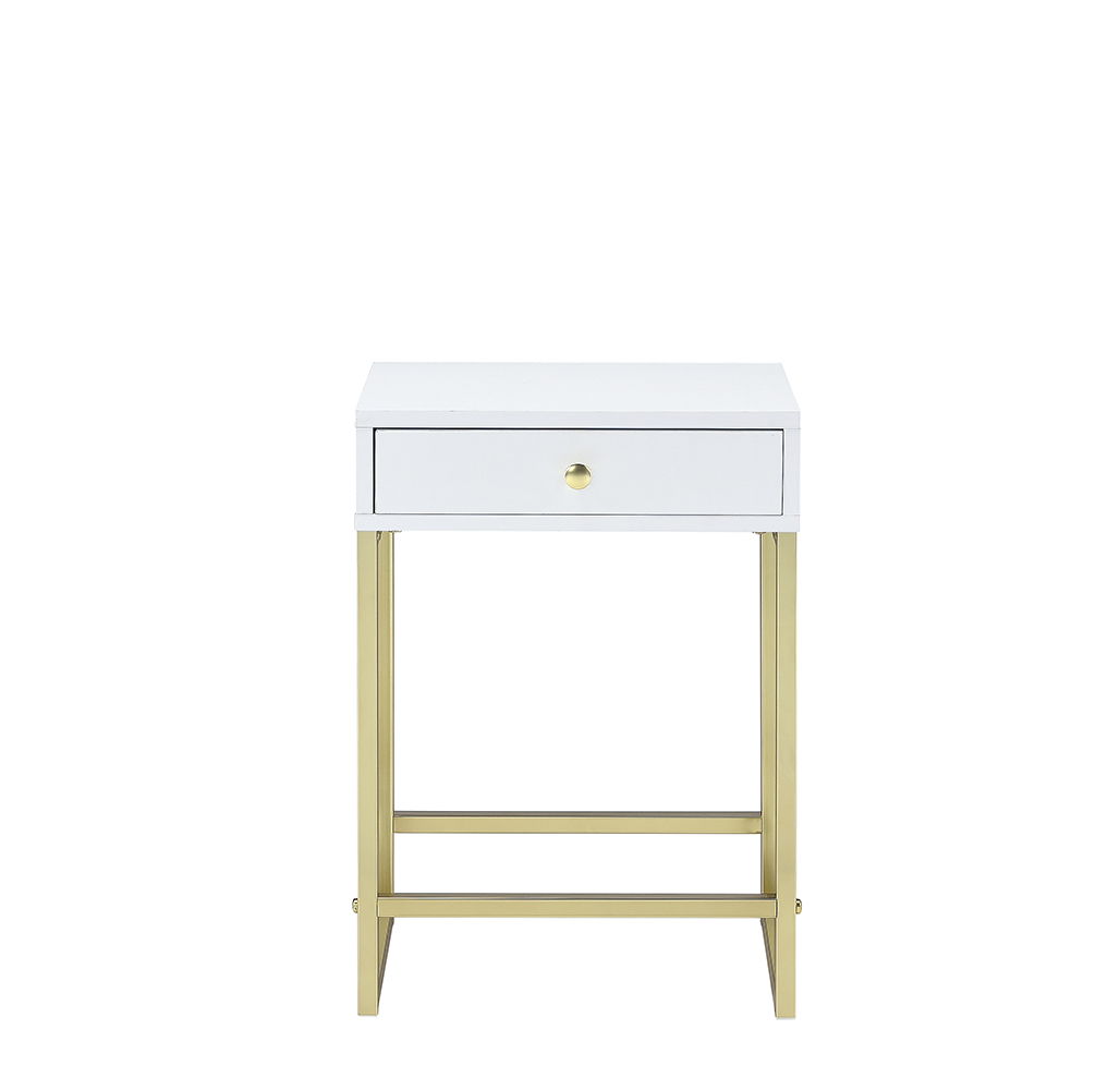Coleen Elegant Design Accent Table white top drawer with brass knob and gold legs on Tampa Home & Garden Store