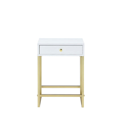 Coleen Elegant Design Accent Table white top drawer with brass knob and gold legs on Tampa Home & Garden Store