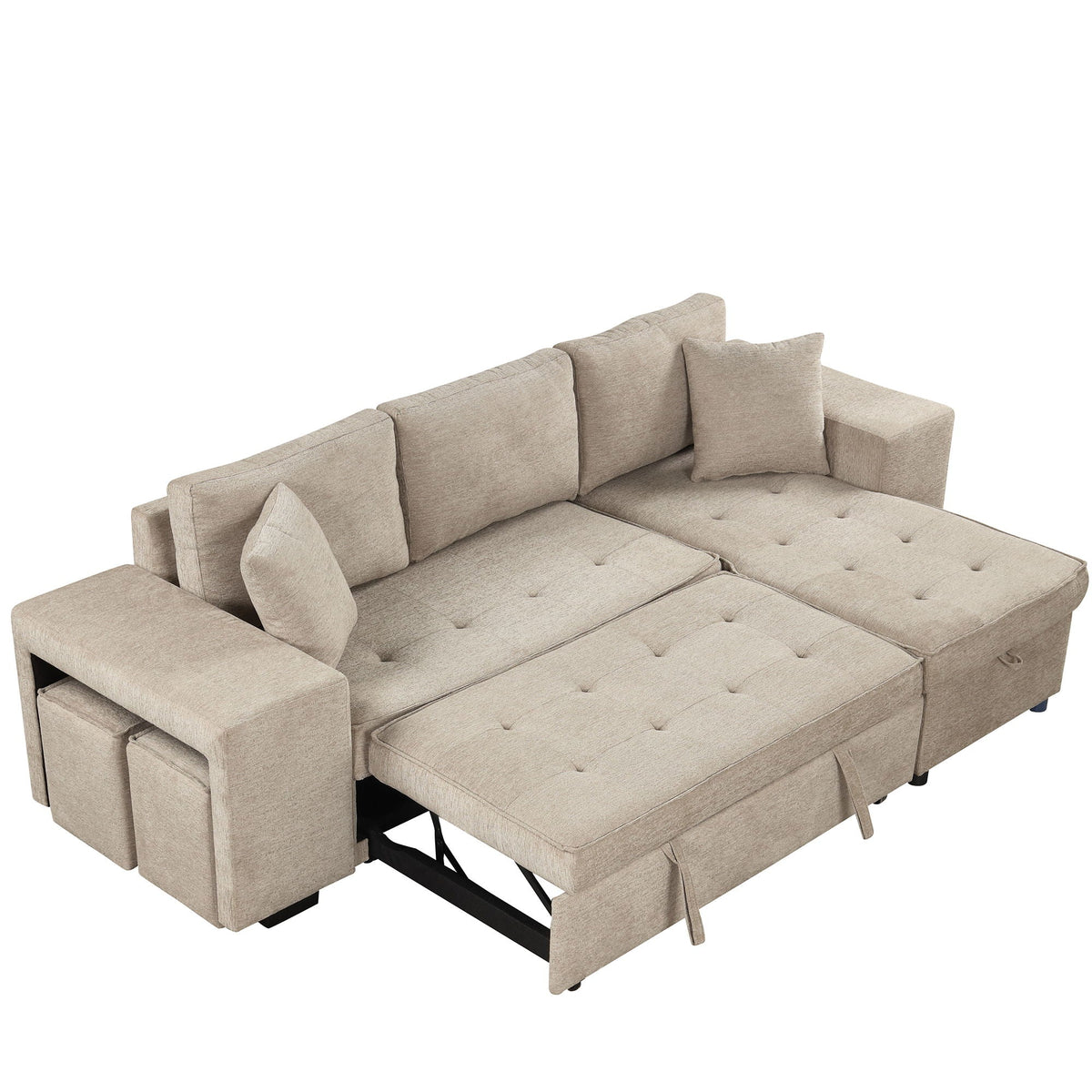 HouseOfZazla L-shape sleeper sectional in beige fabric with storage chaise and 2 ottomans on Tampa Home & Garden Store