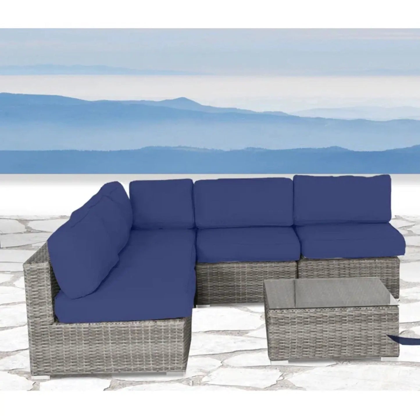 Seating Set With Cushions Handcrafted Wicker Design, blue cushions, 4 piece outdoor set on Tampa Home & Garden Store