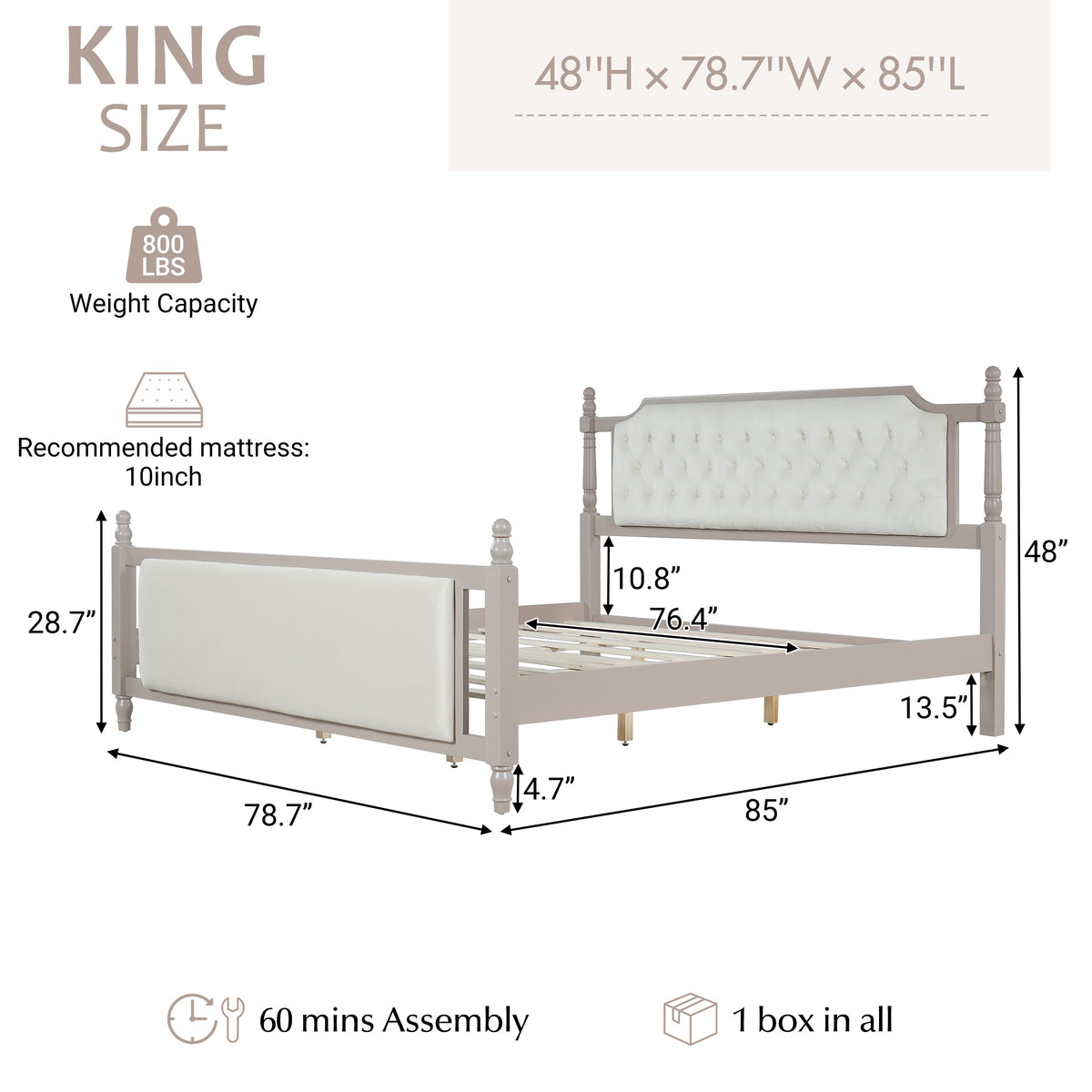 King Size Upholstered Platform Bed with Button Tufted Headboard by HouseOfZazla, solid frame on Tampa Home & Garden Store