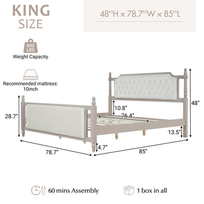 King Size Upholstered Platform Bed with Button Tufted Headboard by HouseOfZazla, solid frame on Tampa Home & Garden Store