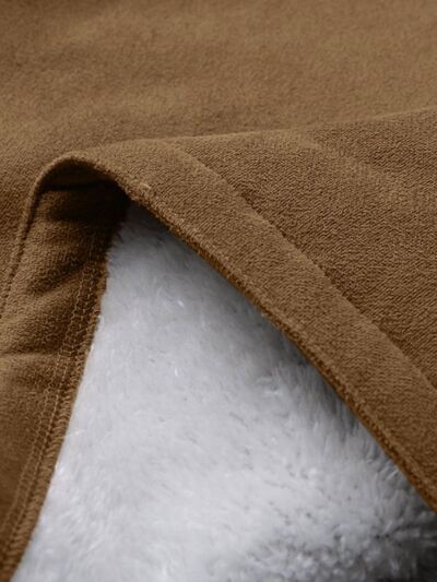Stevvex brown faux suede hooded jacket with white fleece lining and pockets on Tampa Home & Garden Store