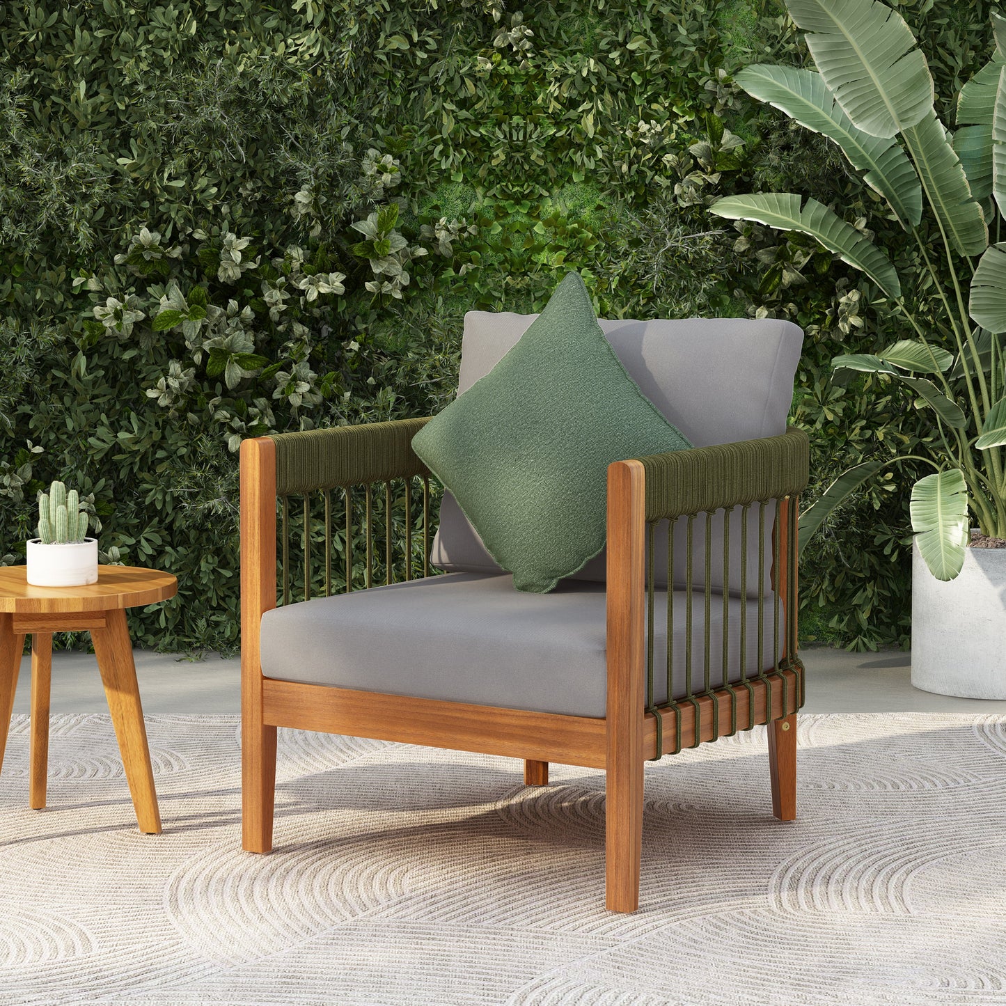 Acacia Wood Outdoor Club Chair with Rope