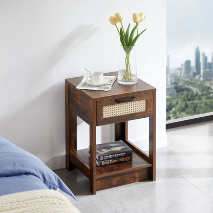 Rattan End Table With Drawer and Nightstand