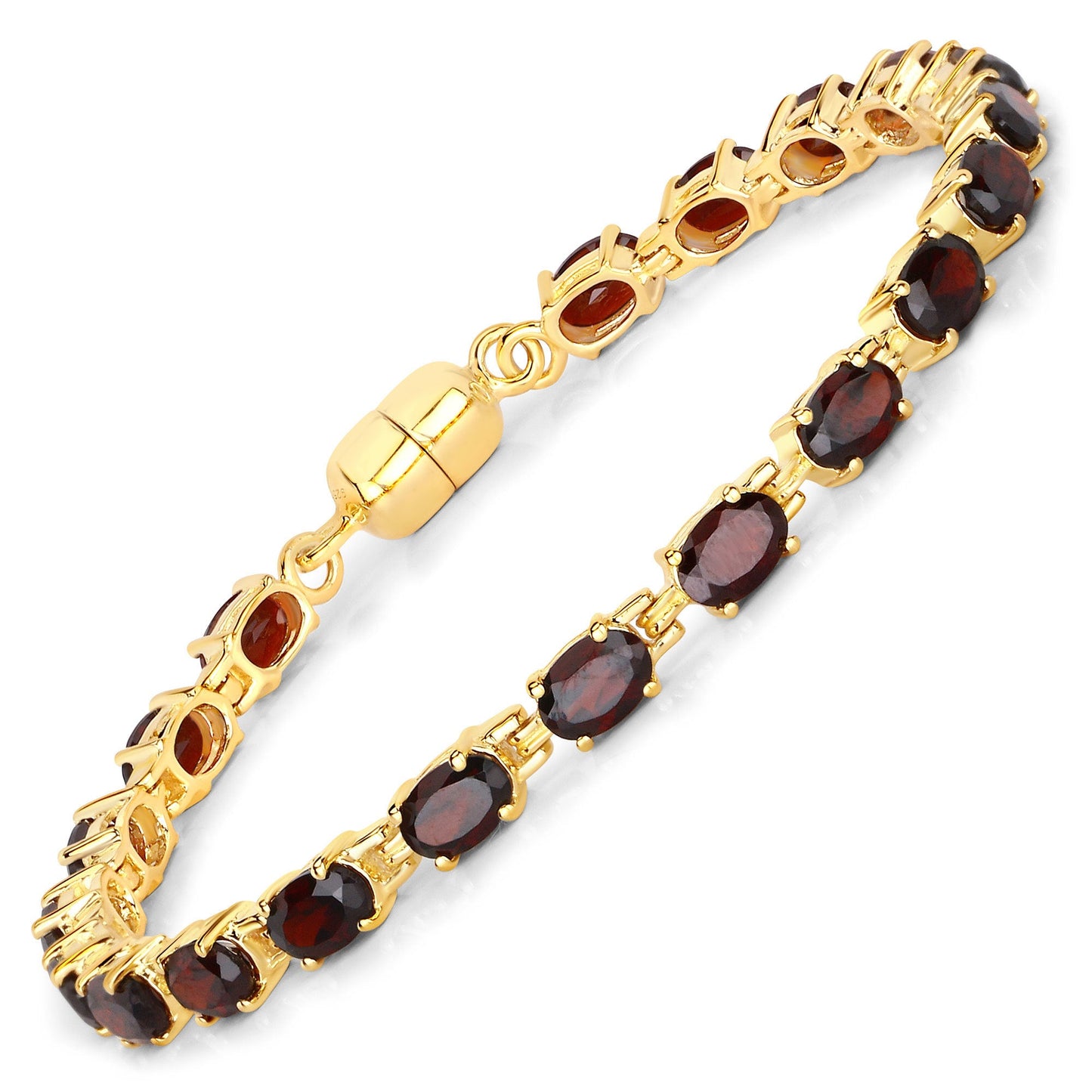 Gold-tone garnet bracelet with faceted oval stones set in individual gold links on Tampa Home & Garden Store