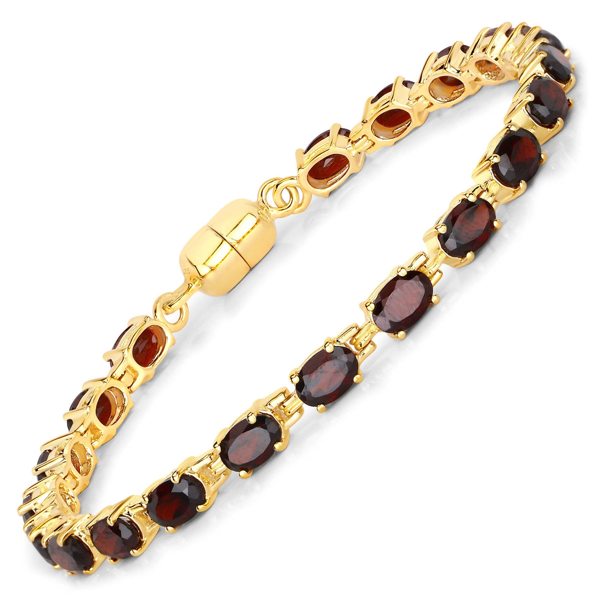 Gold-tone garnet bracelet with faceted oval stones set in individual gold links on Tampa Home & Garden Store