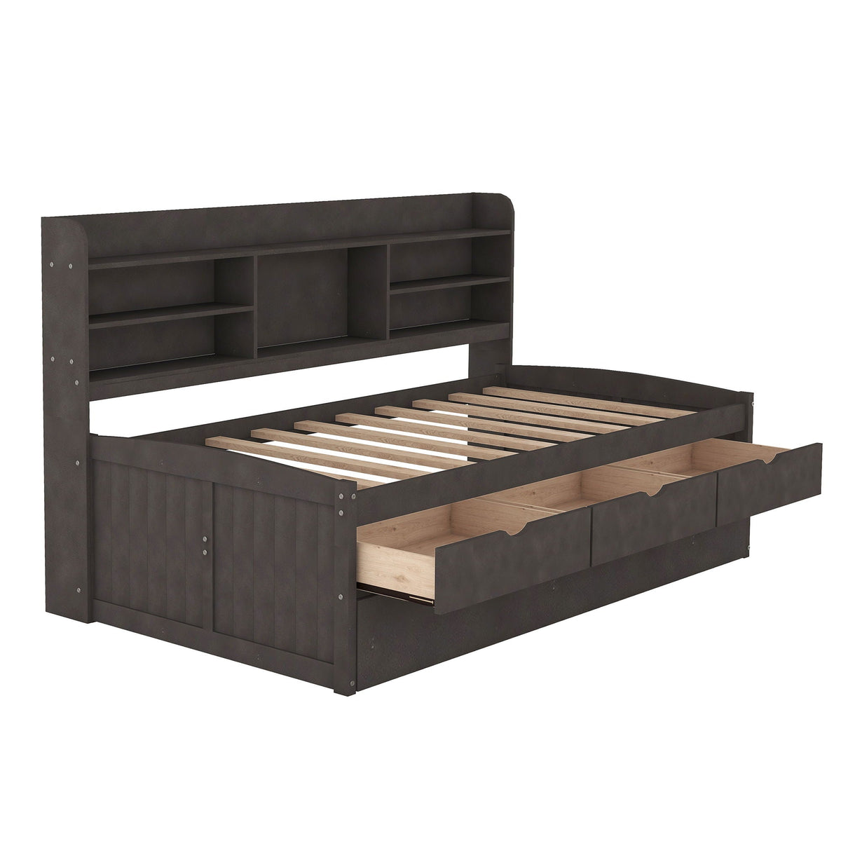 Captain Bed with Built In Bookshelves and Trundle by HouseOfZazla in dark finish cubbies on Tampa Home & Garden Store