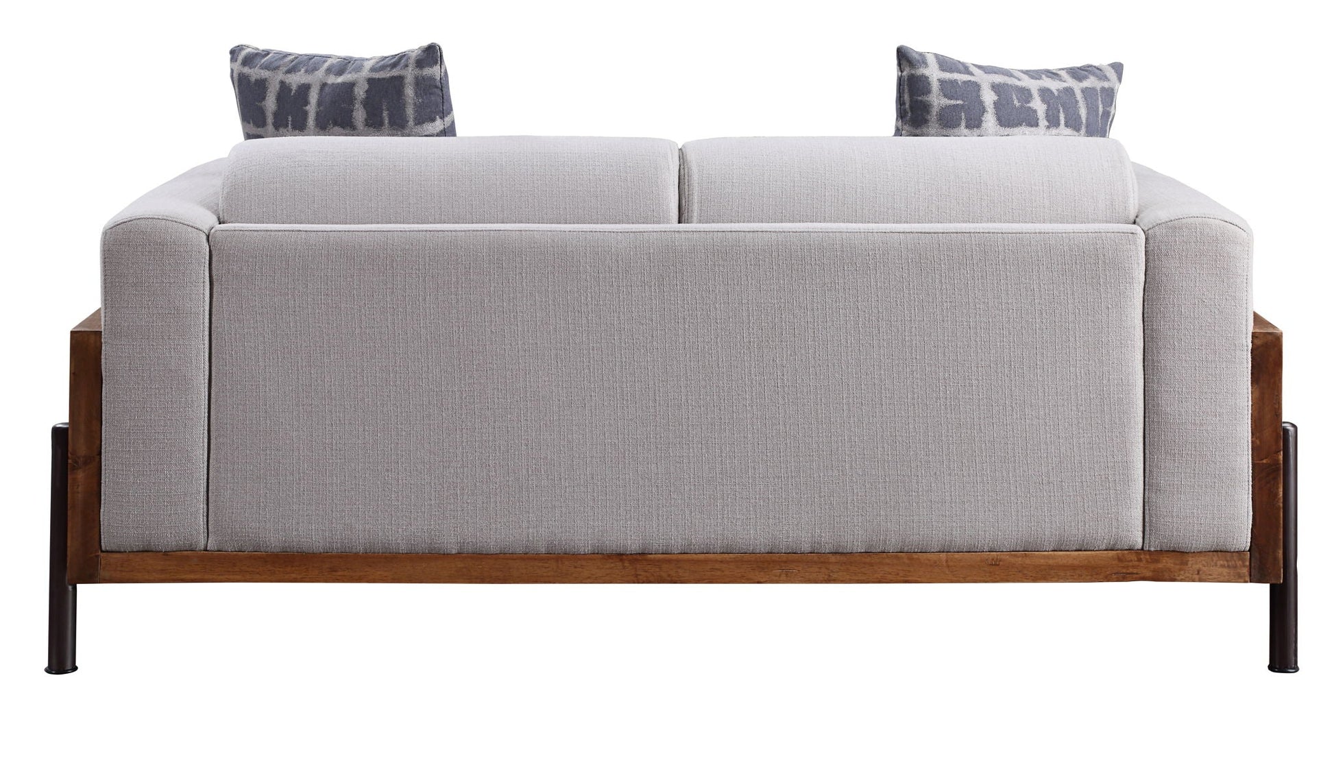 Pelton loveseat with 2 patterned blue-gray pillows and walnut base HouseOfZazla on Tampa Home & Garden Store