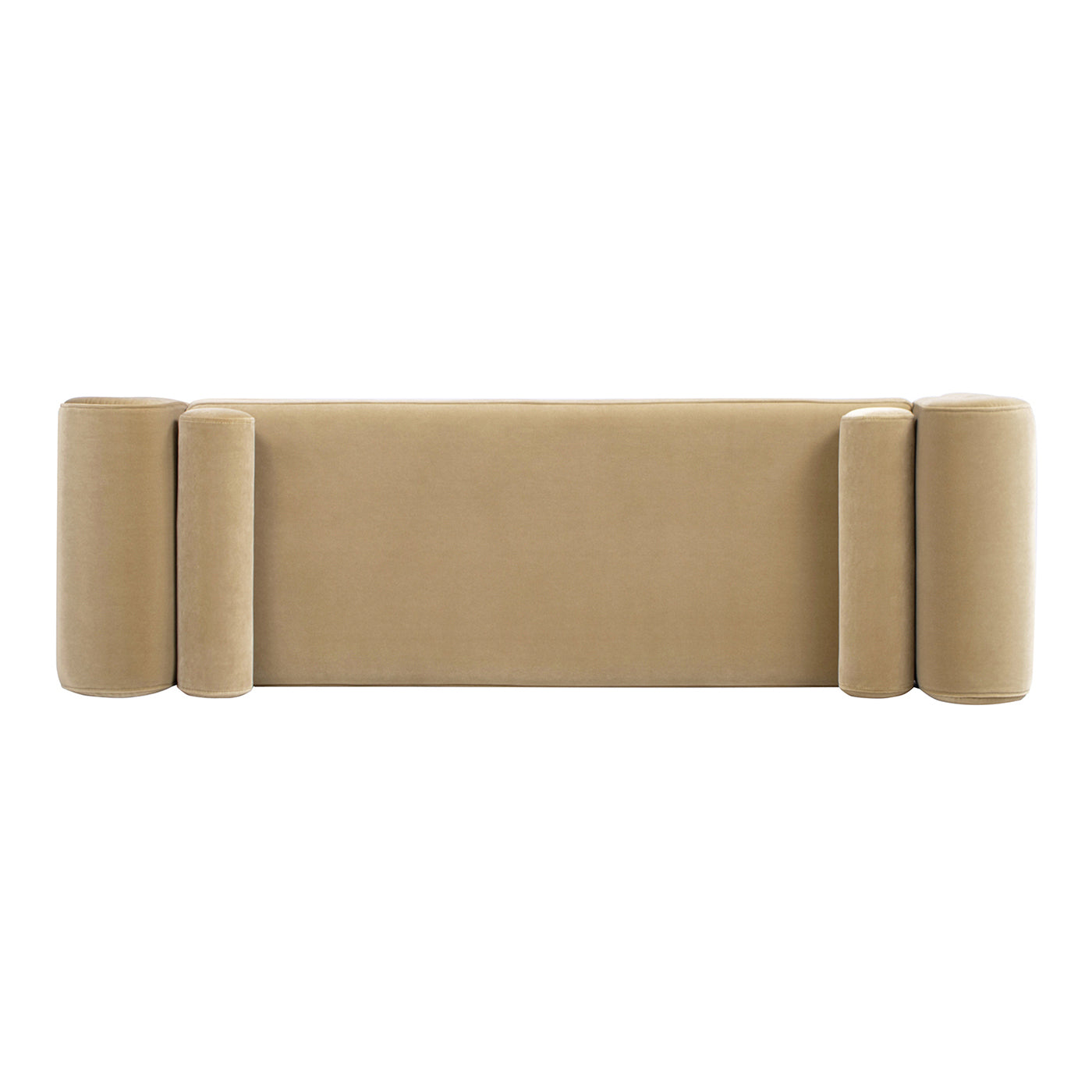 Mason 60.5-inch arched arm bench with four bolster pillows, beige upholstery on Tampa Home & Garden Store
