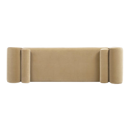 Mason 60.5-inch arched arm bench with four bolster pillows, beige upholstery on Tampa Home & Garden Store