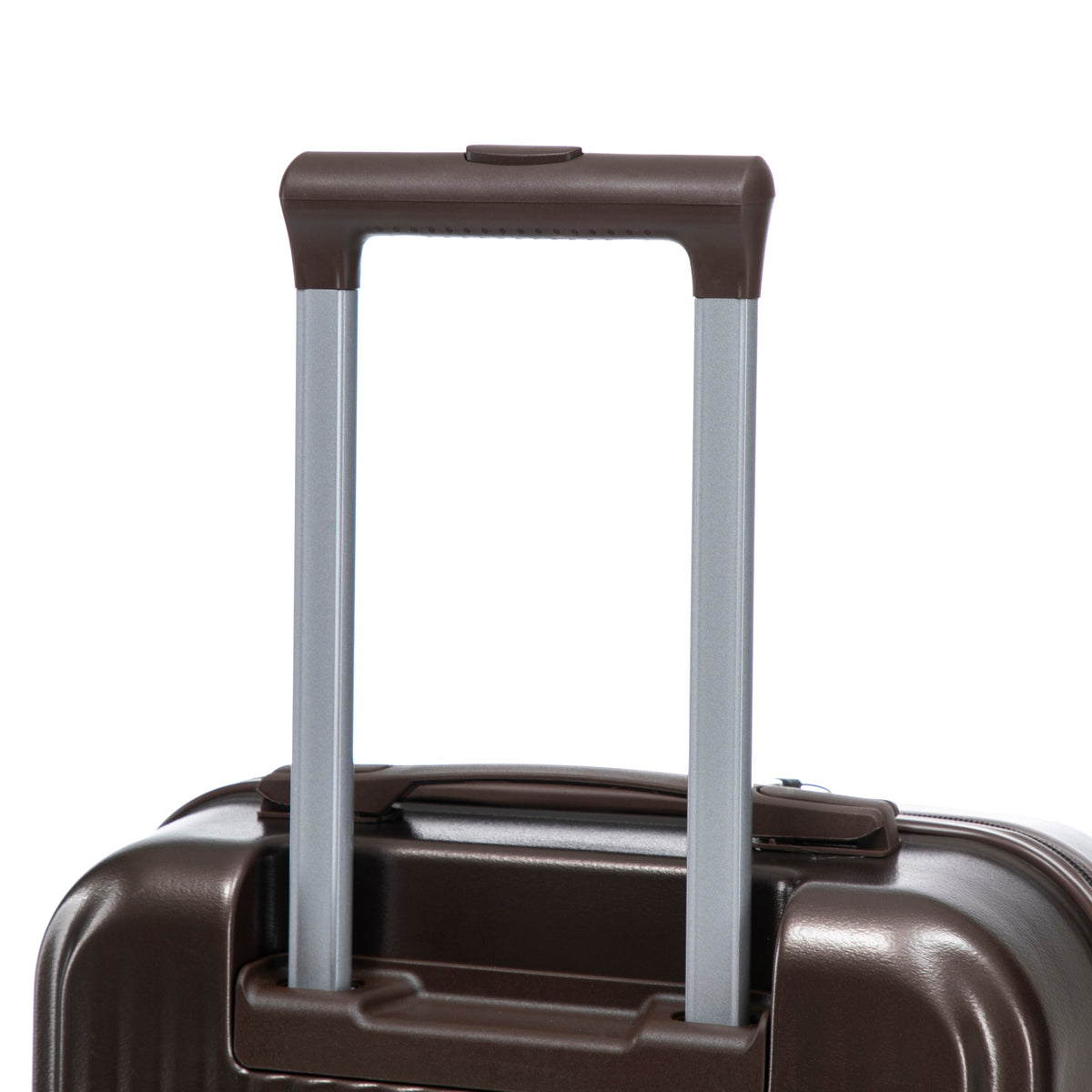Luggage set brown ABS spinner with cosmetic case; two suitcases on silver telescoping handles on Tampa Home & Garden Store