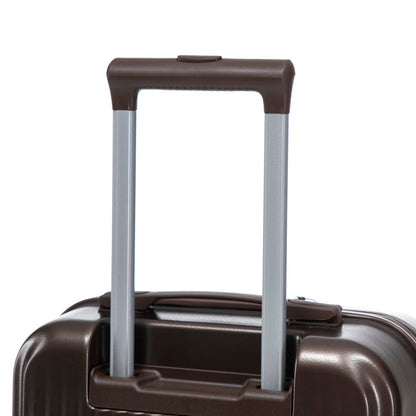 Luggage set brown ABS spinner with cosmetic case; two suitcases on silver telescoping handles on Tampa Home & Garden Store