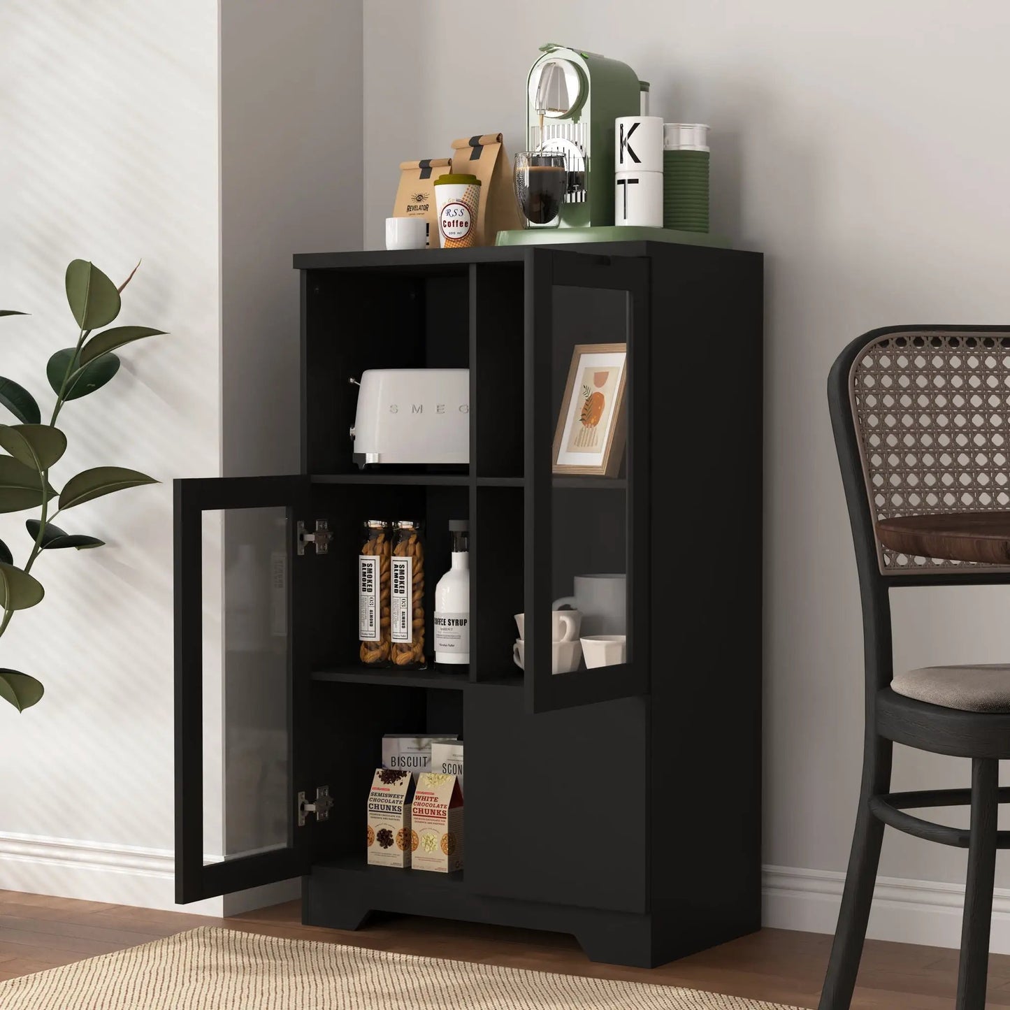 Modern Cabinet with Glass Doors and Drawer