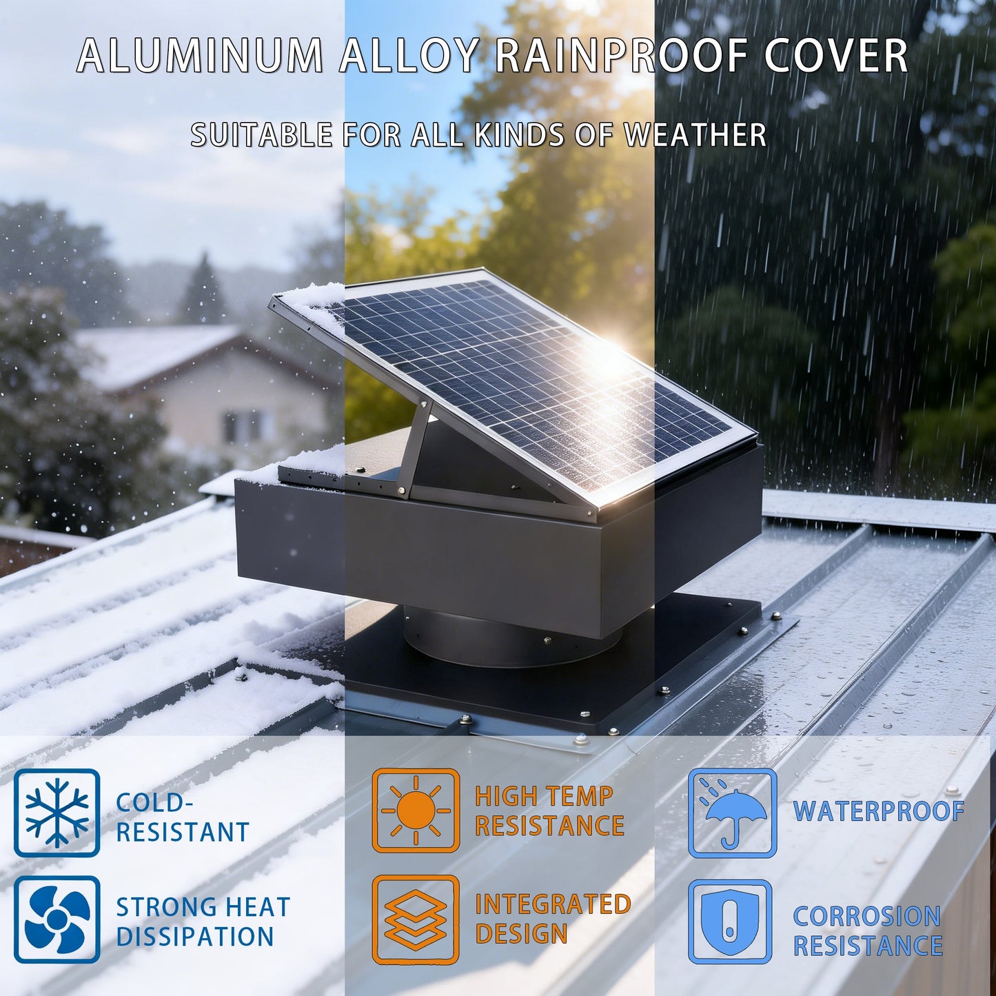14in Square Solar Roof Exhaust Fan gray metal by HouseOfZazla, 60W dual power attic ventilator on Tampa Home & Garden Store
