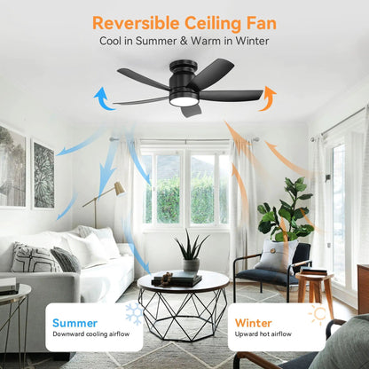 Flush Mount Ceiling Fan With 18W LED Light Remote