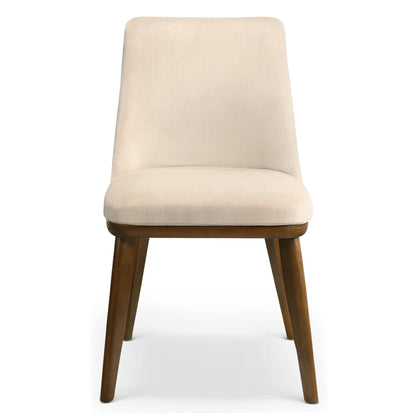 Mid-Century dining chair beige fabric upholstery with solid wood legs on Tampa Home & Garden Store