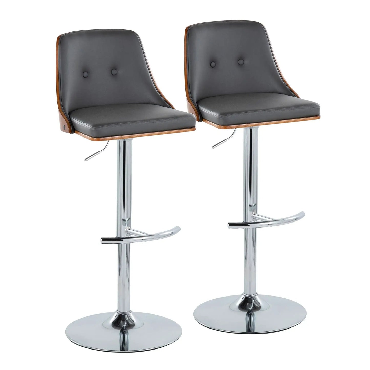 Gianna mid-century adjustable bar stools set of 2 with gray faux leather seats and chrome bases on Tampa Home & Garden Store