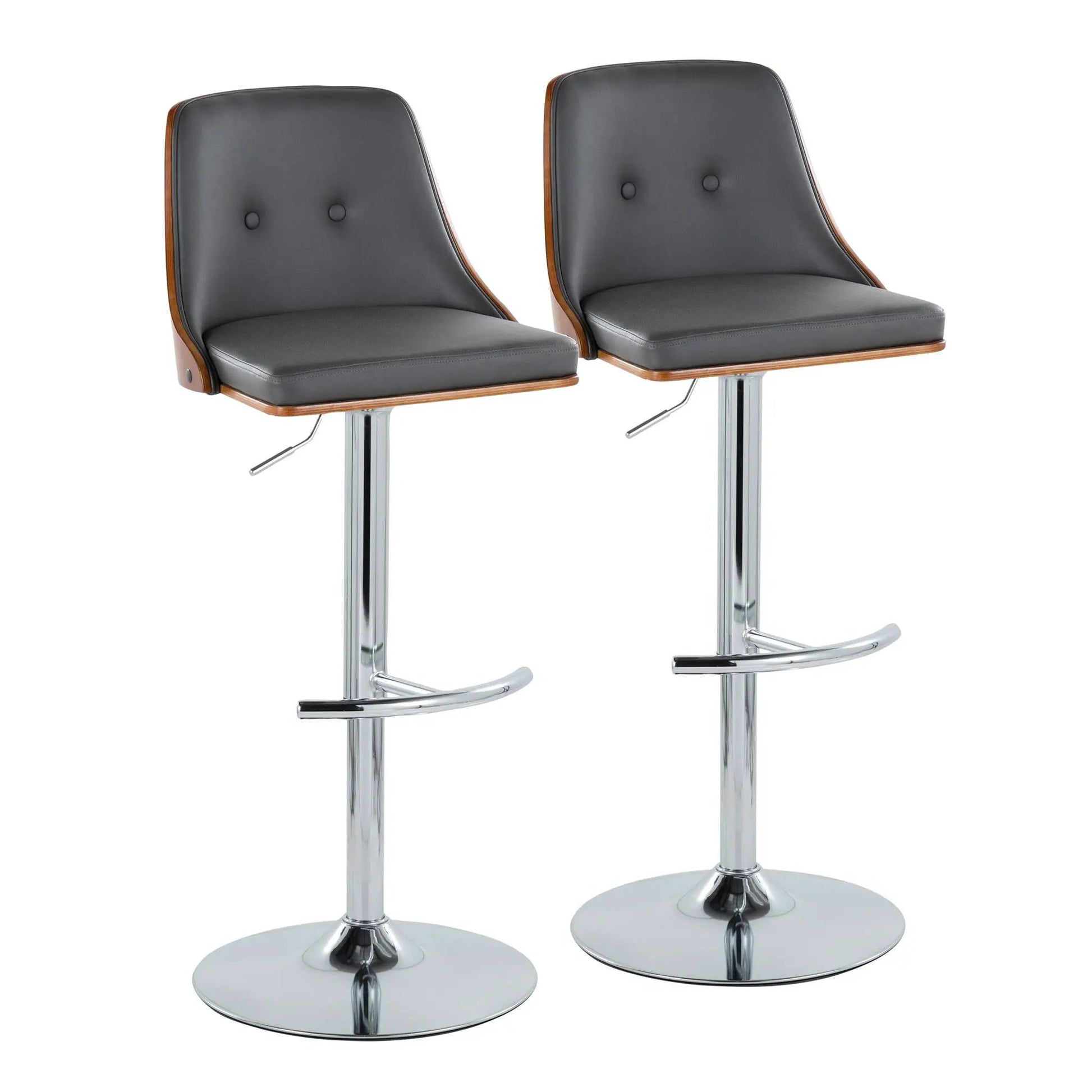 Gianna mid-century adjustable bar stools set of 2 with gray faux leather seats and chrome bases on Tampa Home & Garden Store