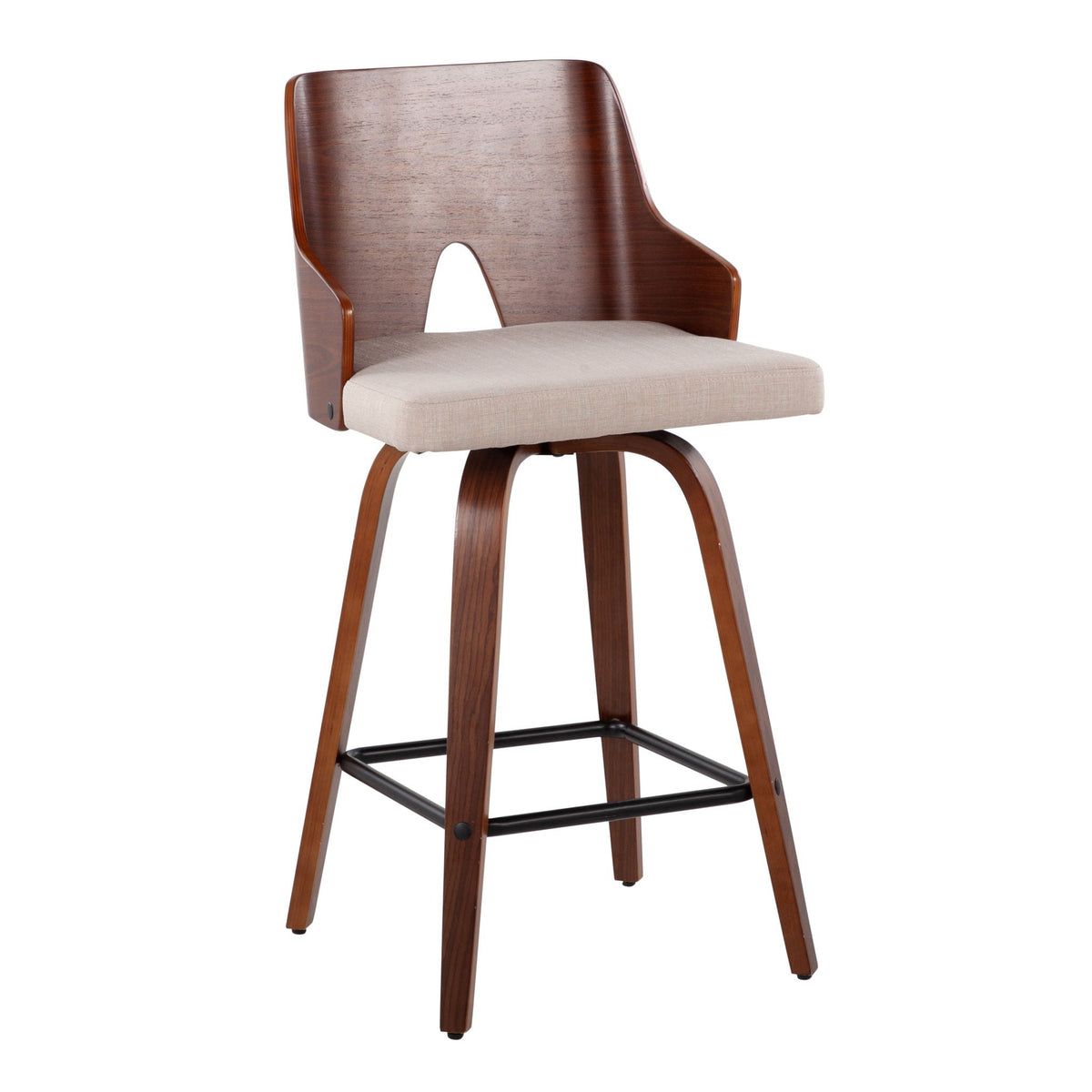 Ariana Counter Stool Set of 2 with walnut back and beige upholstered seat HouseOfZazla on Tampa Home & Garden Store
