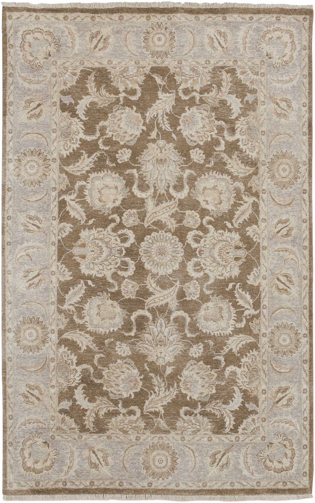 Caernarfon Premium Wool Area Rug by Boutique Rugs in brown ivory with ornate floral motif on Tampa Home & Garden Store