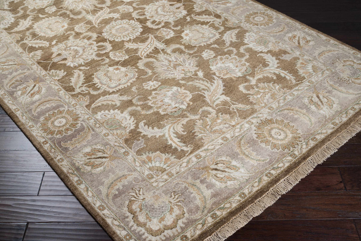 Caernarfon premium wool area rug beige ivory floral motif with light border and fringe on Tampa Home & Garden Store