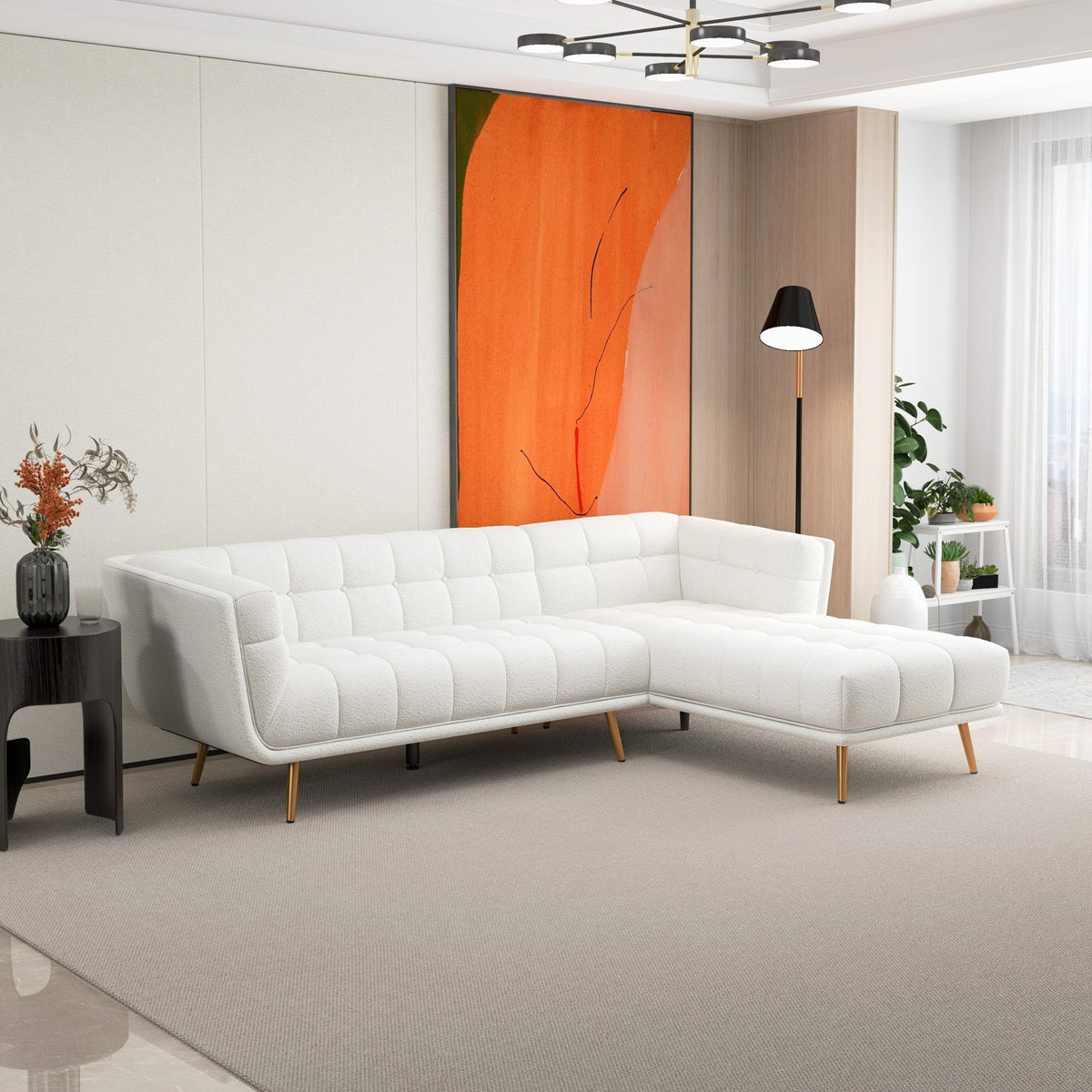 L-shaped sectional sofa tufted, mid-century in dark gray or beige by HouseOfZazla on Tampa Home & Garden Store