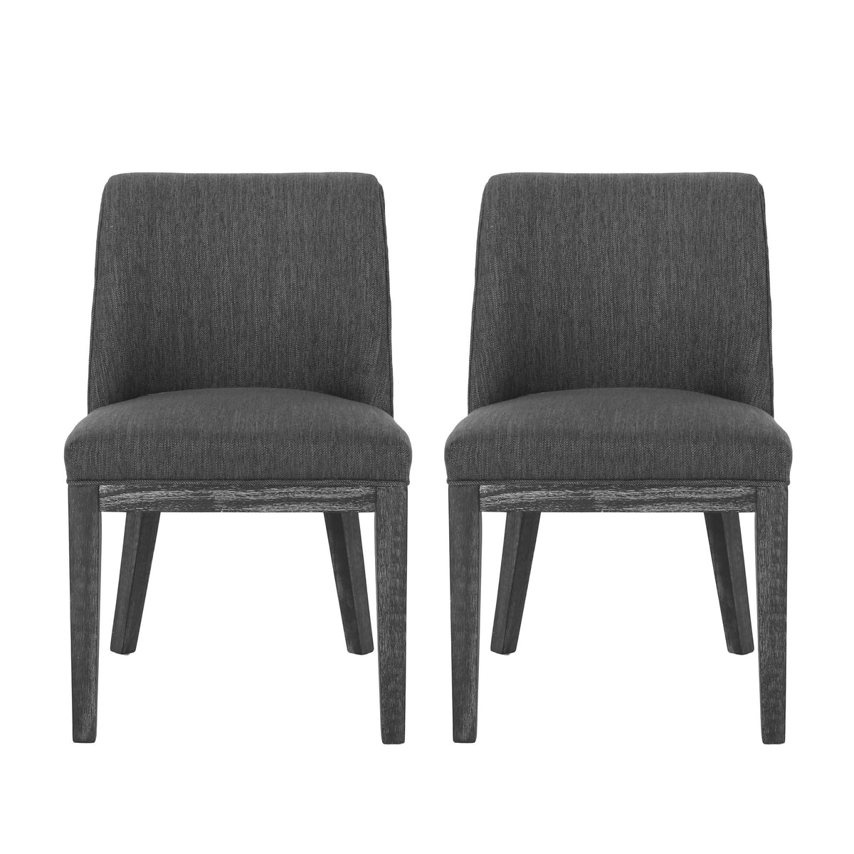 Modern dining chair set in charcoal gray fabric with distressed black wooden frames, set of 2 on Tampa Home & Garden Store