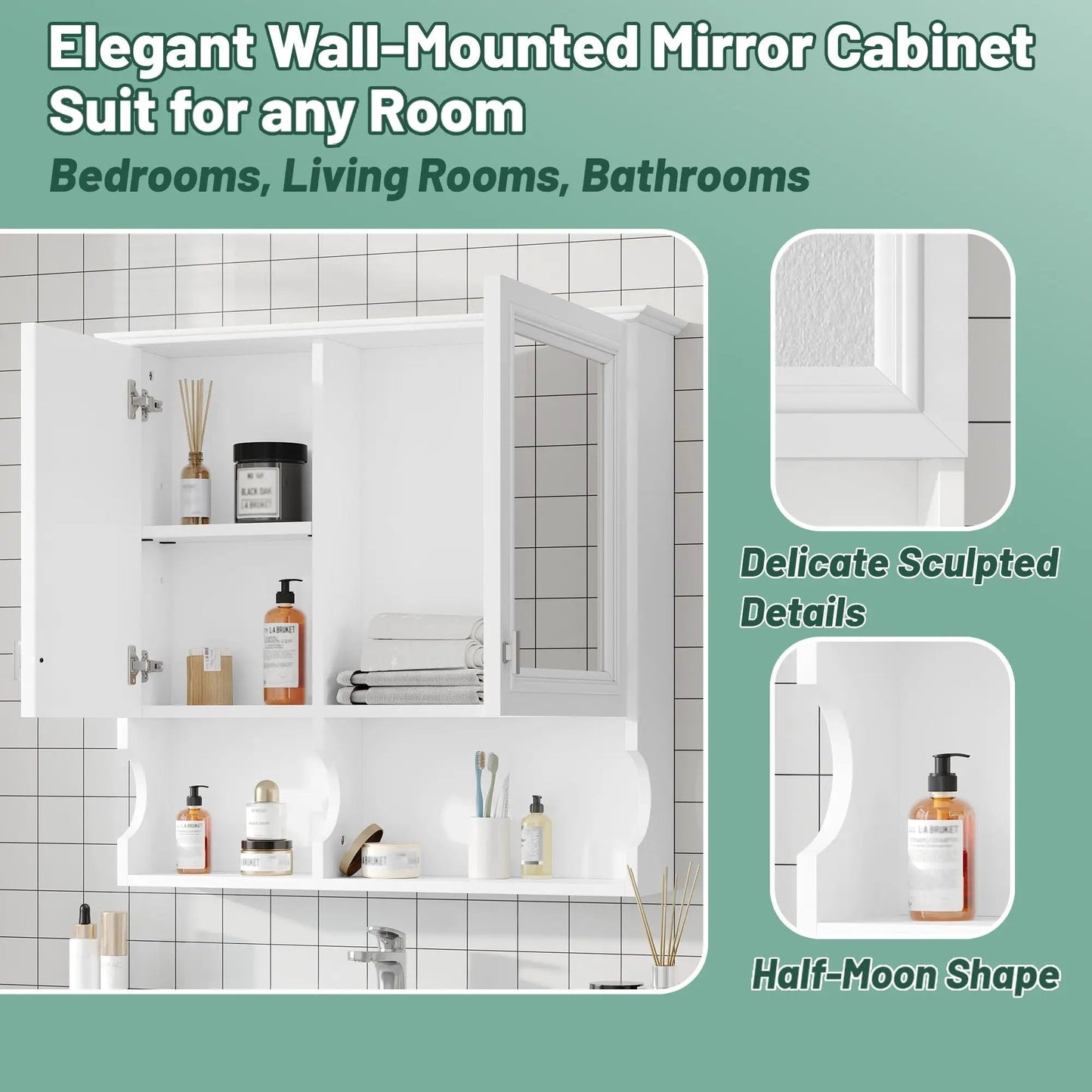 Wall Mounted Mirror Medicine Cabinet with Doors