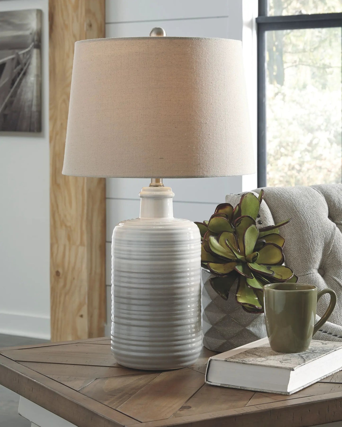 Marnina Ceramic Table Lamp Set of 2 Taupe White