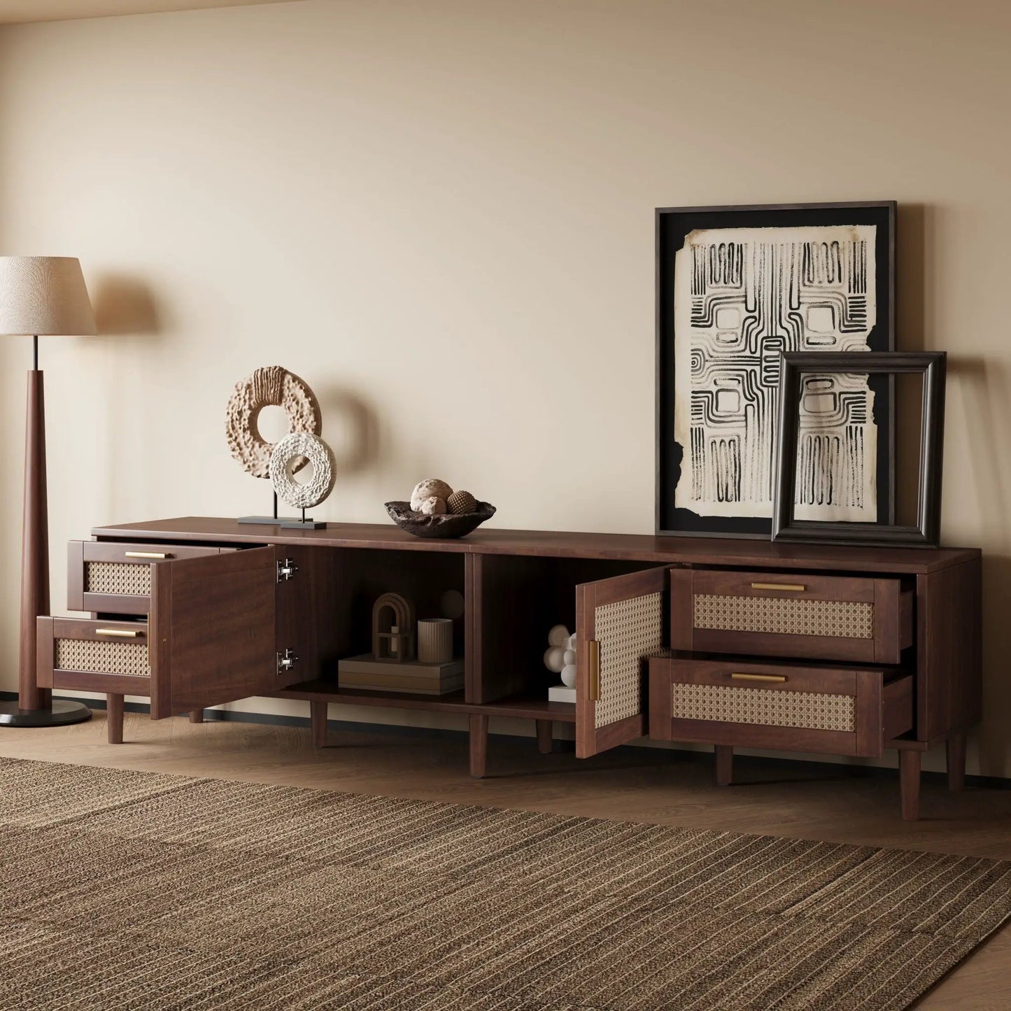 TV Stand Media Console with 4 Drawers Dark Brown