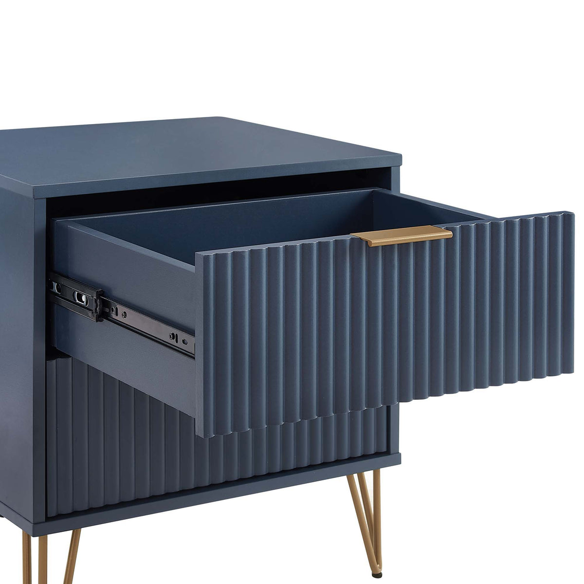 Dumbo nightstand with 2 drawers and fluted fronts in navy blue with gold handle HouseOfZazla on Tampa Home & Garden Store