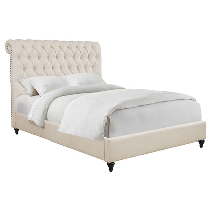 Clemence tufted bed with rolled-back beige headboard HouseOfZazla on Tampa Home & Garden Store