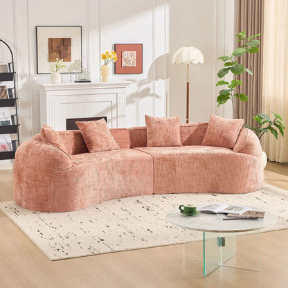 Curved Compressed Sofa in pink textured fabric with Nordic-style design for living room on Tampa Home & Garden Store