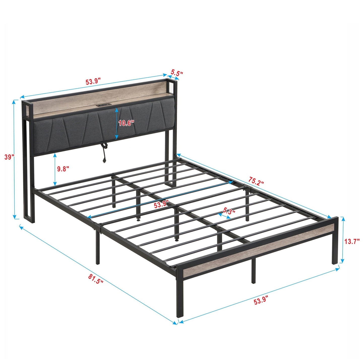 Modern Bed Frame With Led Lights and Storage