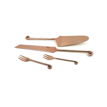Vibhsa copper finish cake cutting and serving set with forks, Treble Note handles on Tampa Home & Garden Store