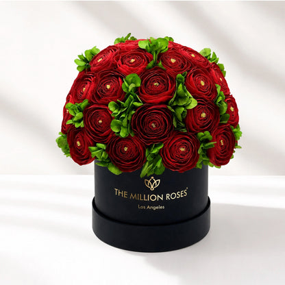 Classic Black Box red rose bouquet by The Million Roses with green leaves on Tampa Home & Garden Store