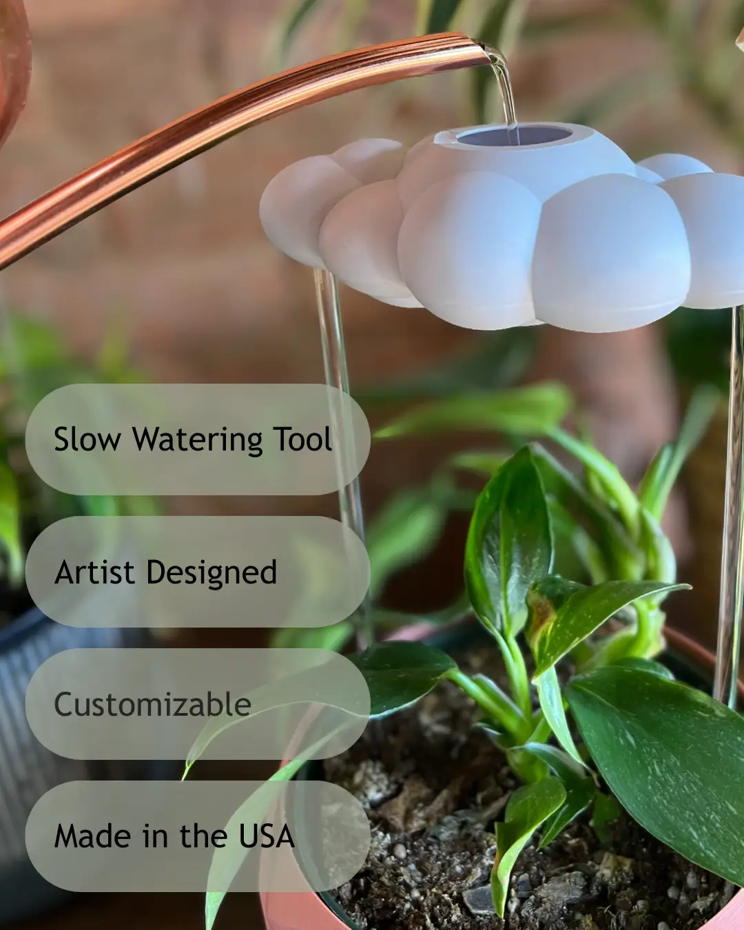 Original Dripping Rain Cloud watering globe for houseplants, white cloud form on Tampa Home & Garden Store