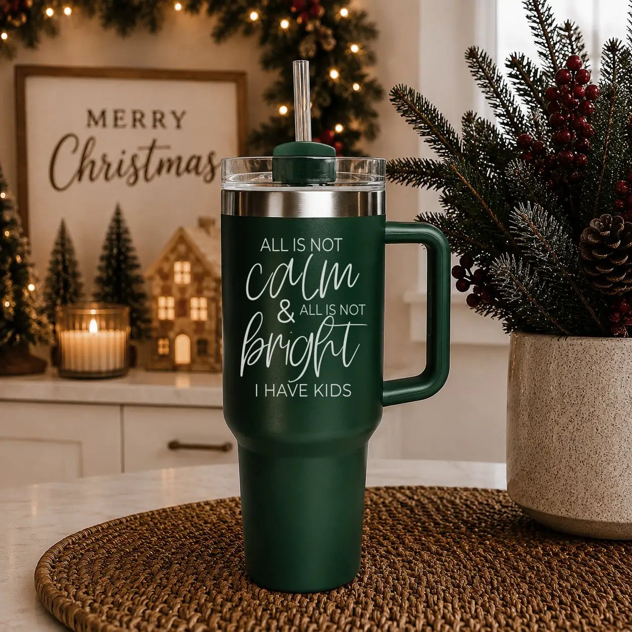 Calm and Bright Insulated Tumbler with Handle