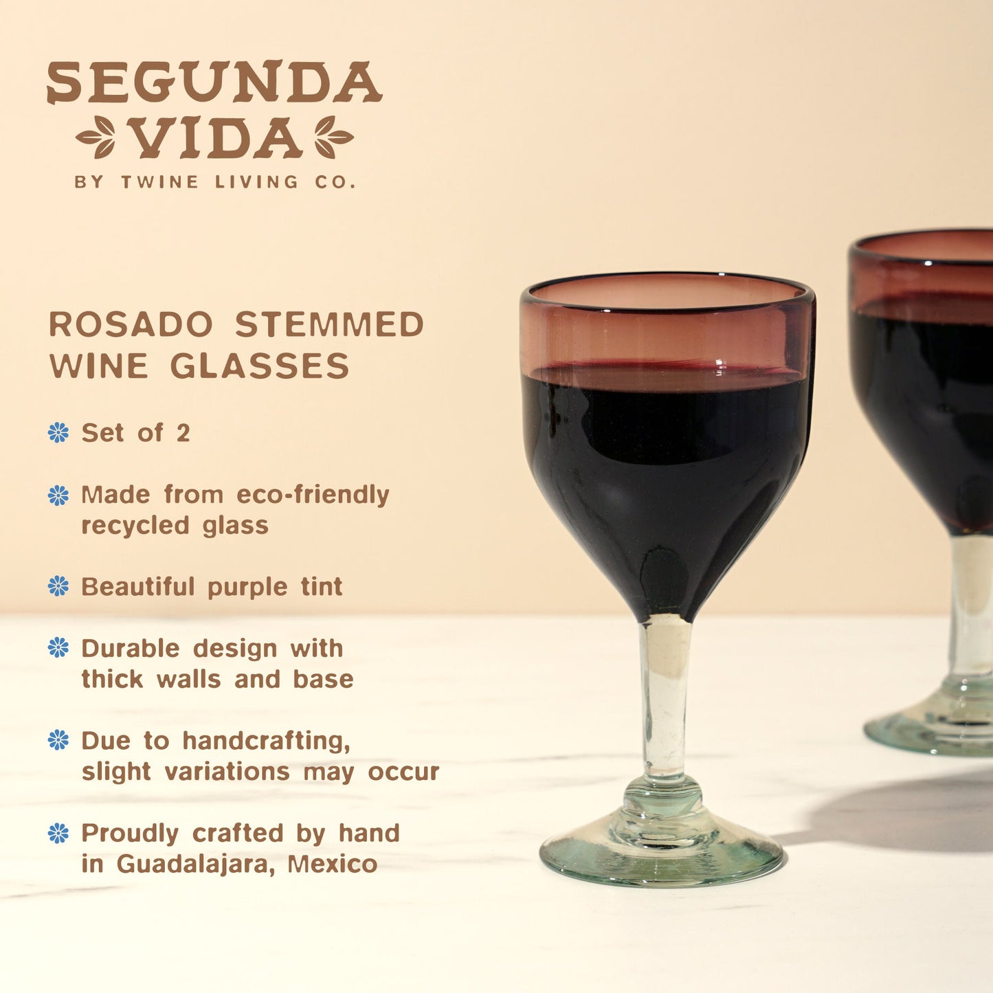 Segunda Vida Recycled Stemmed Wine Glasses