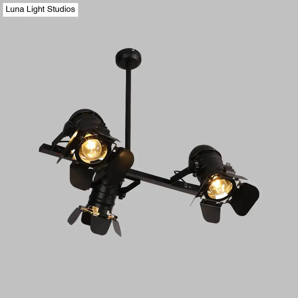 Black Art Deco Chandelier with two adjustable spotlights ceiling mount, warm bulbs by Decorbites on Tampa Home & Garden Store