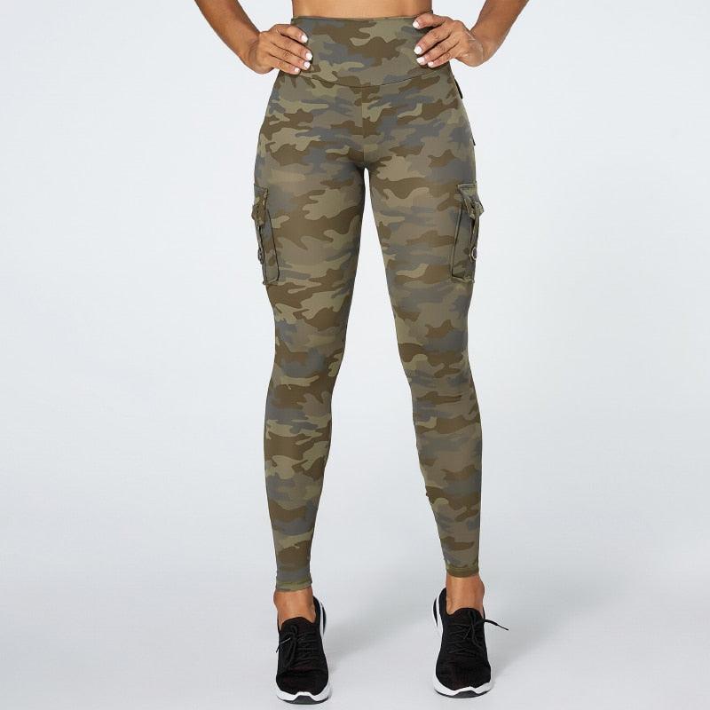Camouflage yoga pants with cargo pockets, women's green camo leggings slim fit on Tampa Home & Garden Store