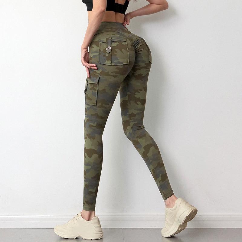 Stevvex camouflage yoga leggings with cargo pocket for women in green camo ST75LGDHH453 on Tampa Home & Garden Store