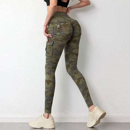 Stevvex camouflage yoga leggings with cargo pocket for women in green camo ST75LGDHH453 on Tampa Home & Garden Store