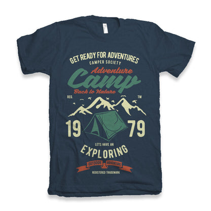Camp Adventure men's bamboo viscose/organic cotton graphic T-shirt, navy with green red print on Tampa Home & Garden Store