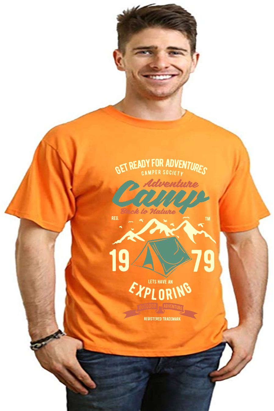Men's Camp Adventure T-shirt in orange by Spun Bamboo, bamboo viscose/organic cotton short sleeve on Tampa Home & Garden Store